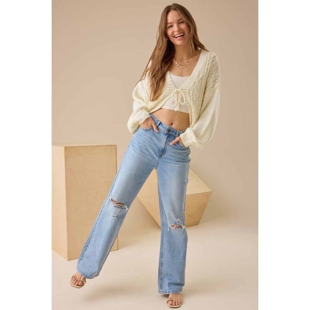 Altar'd State Womens Light Wash‎ Distressed Wide Leg Jeans Size 28